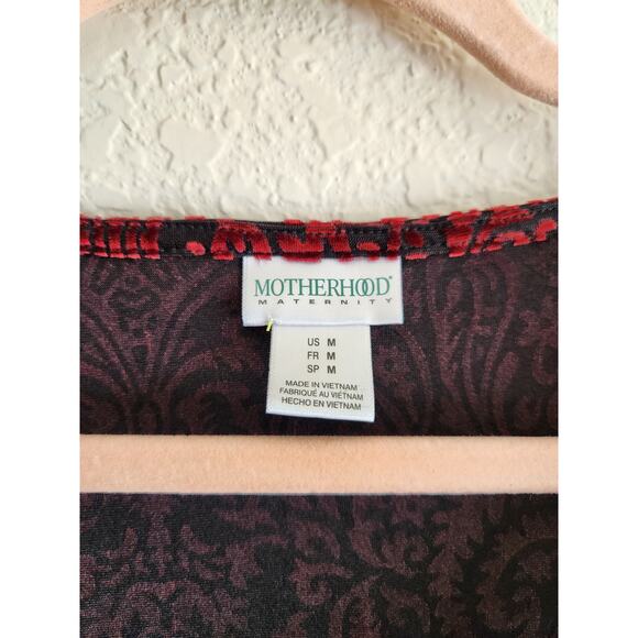 Motherhood Maternity Velvet Floral Scoop Neck Mid Length Dress- M - Picture 6 of 7